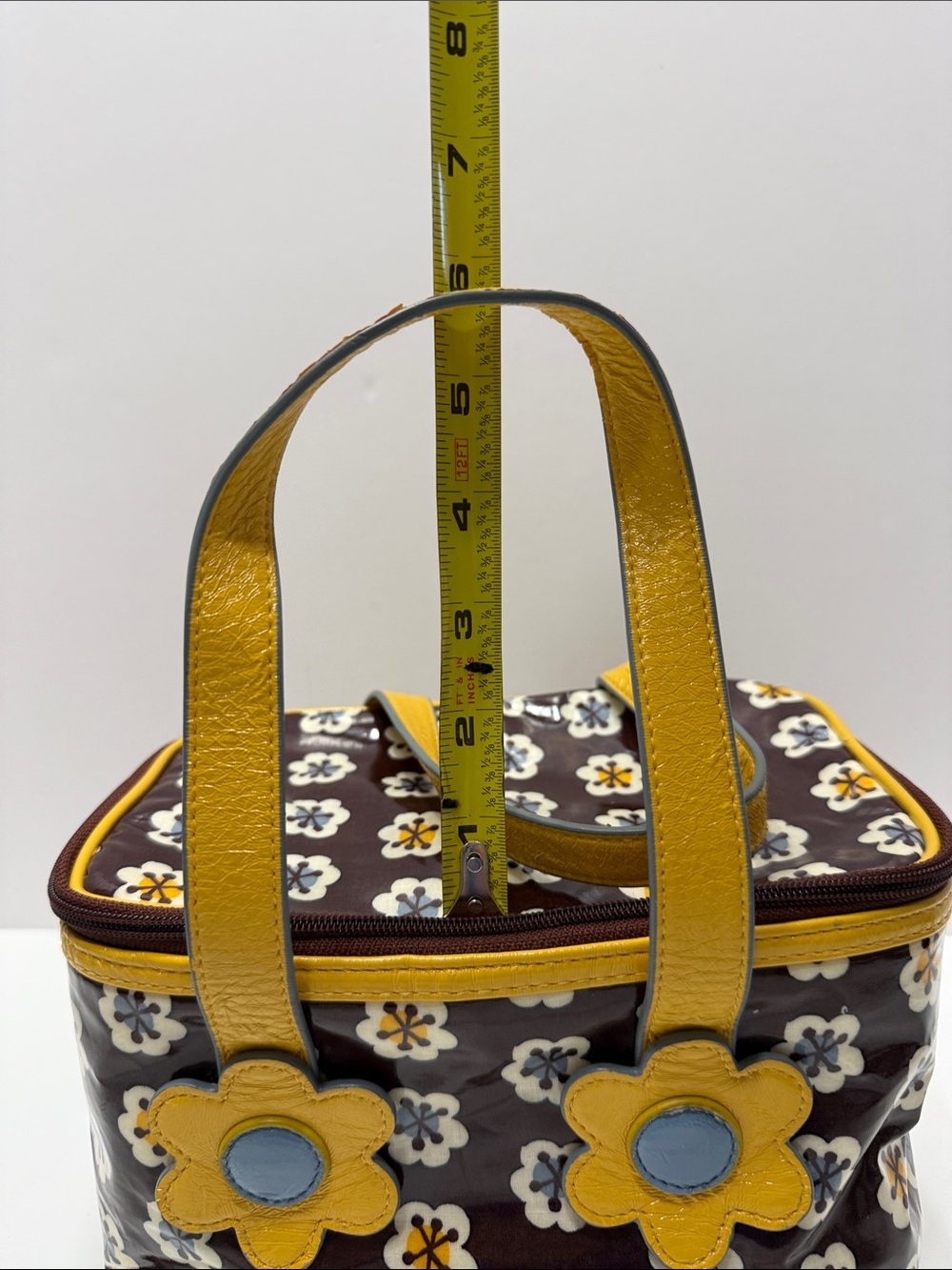 Vera Bradley Maroon Floral Patent Tote with Yellow Handles - Picture 12 of 14